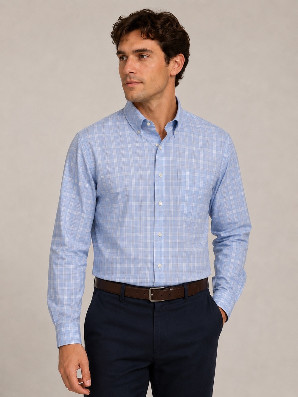 Jos. A. Bank Light Blue Plaid Dress Shirt - XL